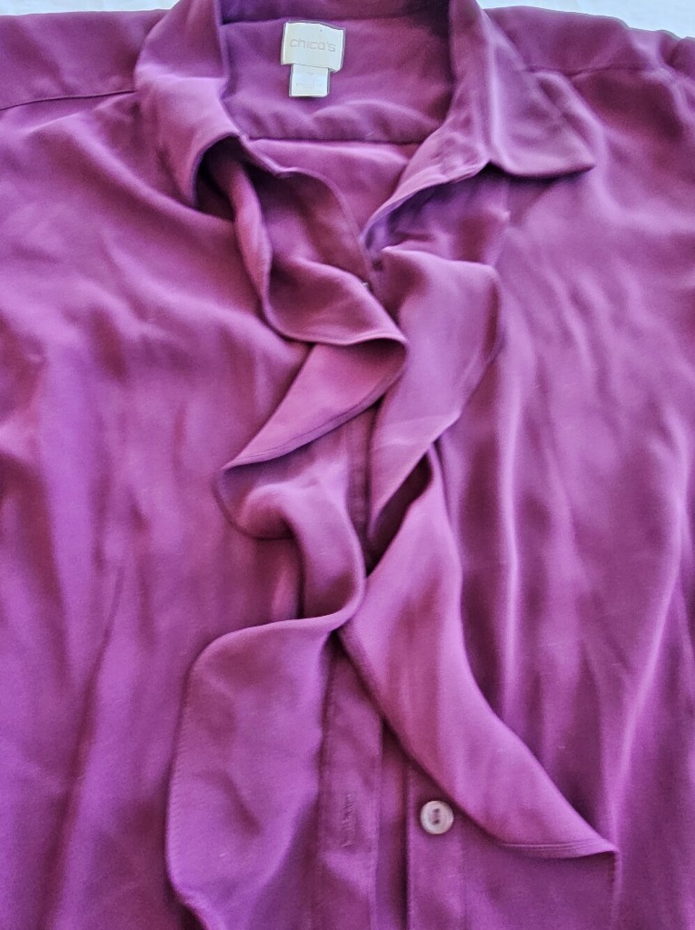 Chicos Ruffle Front Button-Down Top - Plum Size 1x - Picture 2 of 7